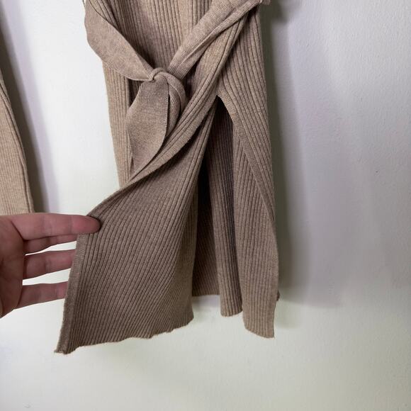 Mango Suit Women's Small‎ Sweater Dress Tan Ribbed Belted Long Sleeve GUC - Picture 4 of 4